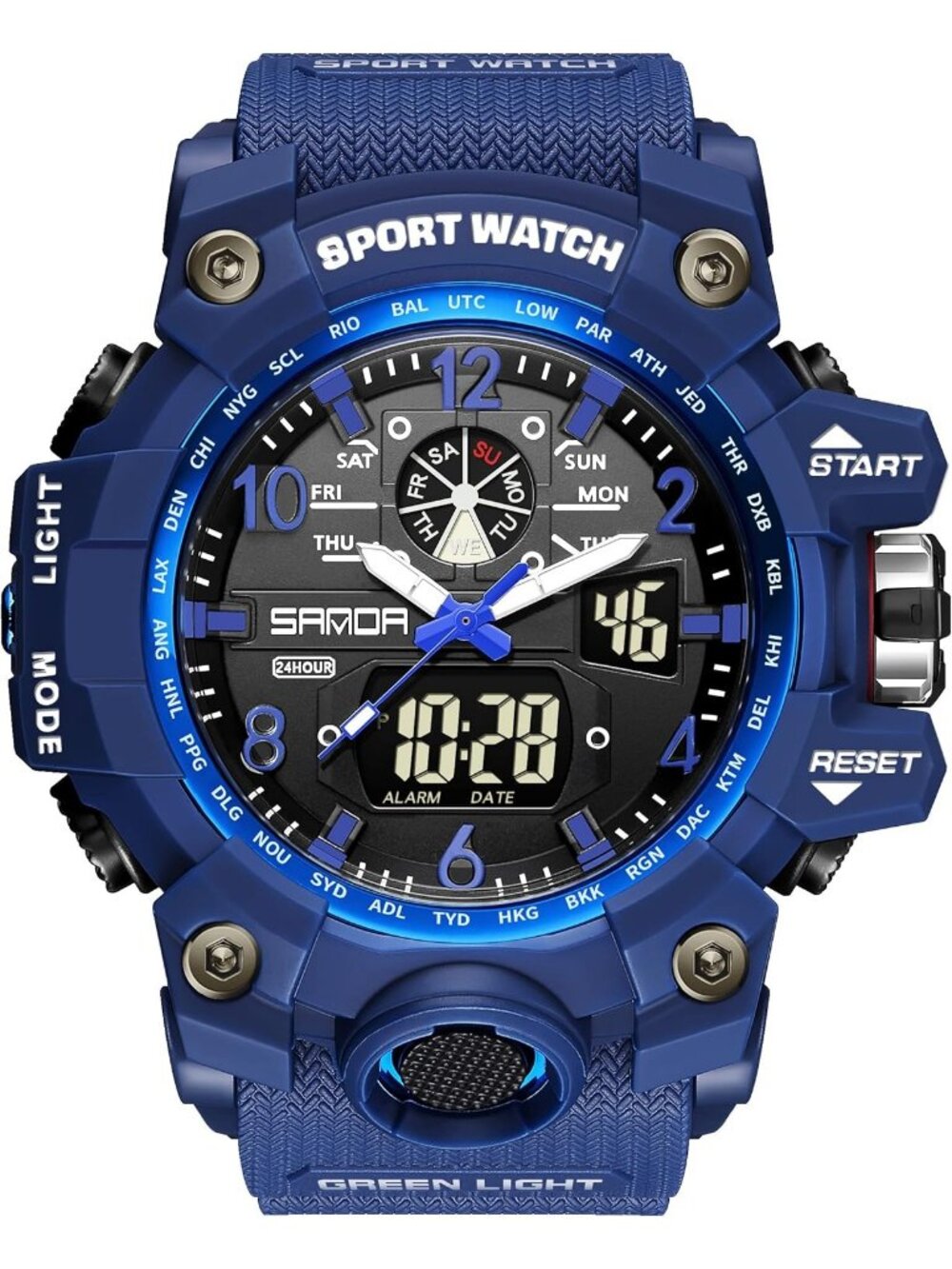 Men's All Blue Analog Quartz Sports Waterproof Military LED Digital Wrist Watch
